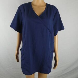 Barco Grey's Anatomy Faux Wrap Scrub Top Three Pocket Zip Plus Size 2XL Blue
